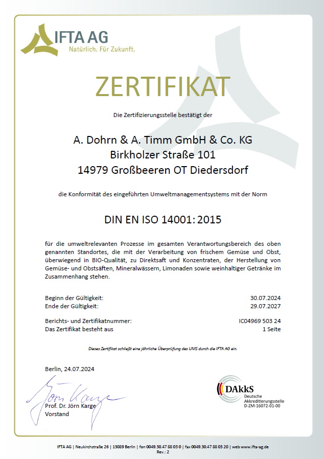 ISO 14001 Zertifizierung<br />
Standard für Umweltmanagementsysteme