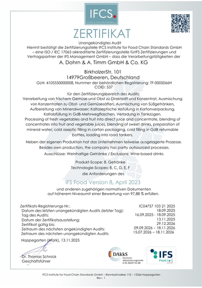 International Food Standard (IFS)<br />
Version 7, Höheres Niveau