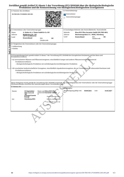 Öko-Zertifizierung gemäß der aktuell gültigen Verordnung (EG)